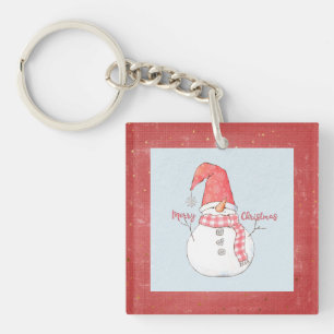Personalized Winter Snowman Merry Christmas Keychain