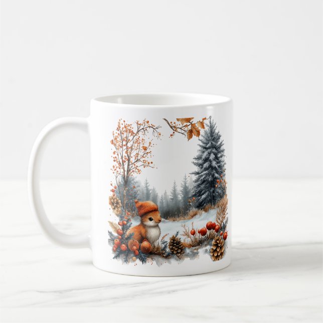 Personalized Winter Squirrel in Frosted Forest Coffee Mug (Left)