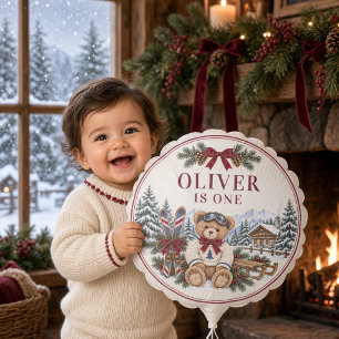 Personalized Winter Teddy Bear First Birthday Balloon