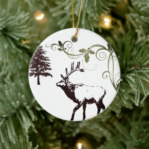 Personalized Winter Wonder Land Elk Christmas Ceramic Ornament