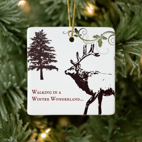 Personalized Winter Wonderland Elk Christmas Ceramic Ornament