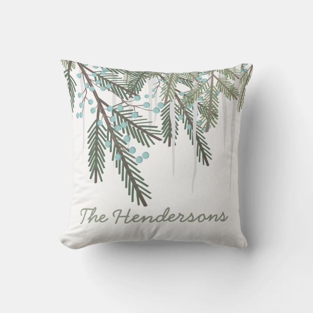 Personalized Winter Wonderland Pine Bough Throw Pillow (Front)
