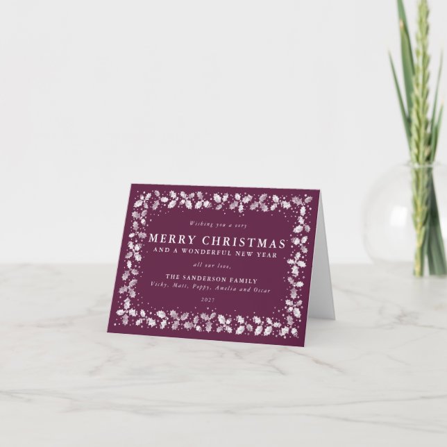 Personalized Winterberry Holly Border Non Photo Holiday Card (Front)