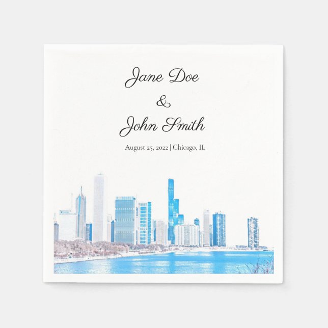 Personalized Wintery Chicago Skyline  Napkins (Front)