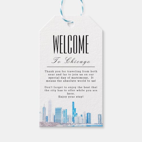 Personalized Wintery Chicago Skyline Welcome Gift Tags