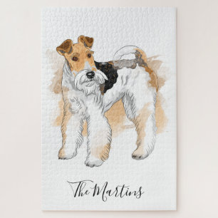 Personalized Wire Fox Terrier Watercolor Dog Photo Jigsaw Puzzle