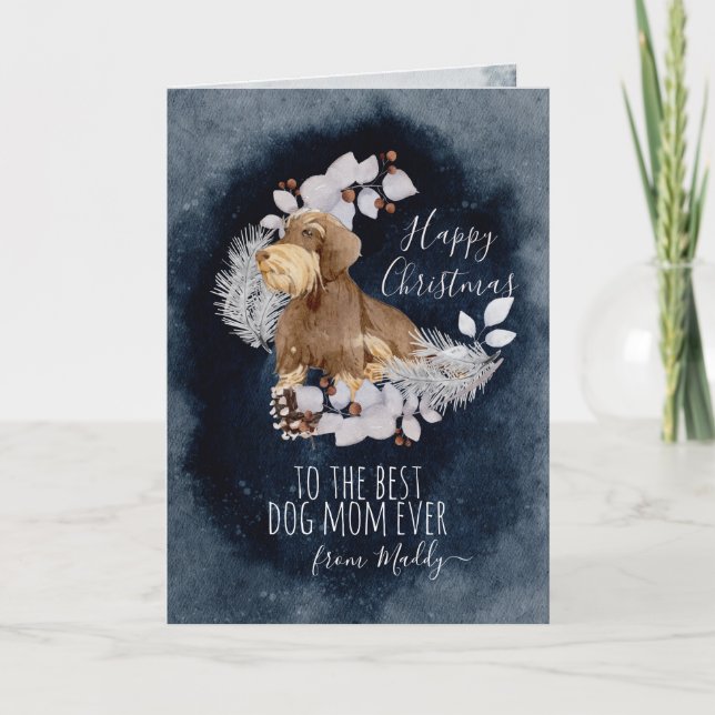 Personalized Wire Haired Daschund Mom Christmas Holiday Card (Front)