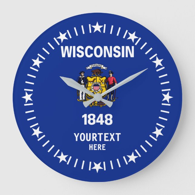Personalized Wisconsin State Flag Design on a Large Clock (Front)