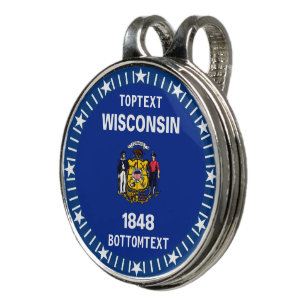 Personalized Wisconsin State Flag on a Golf Hat Clip