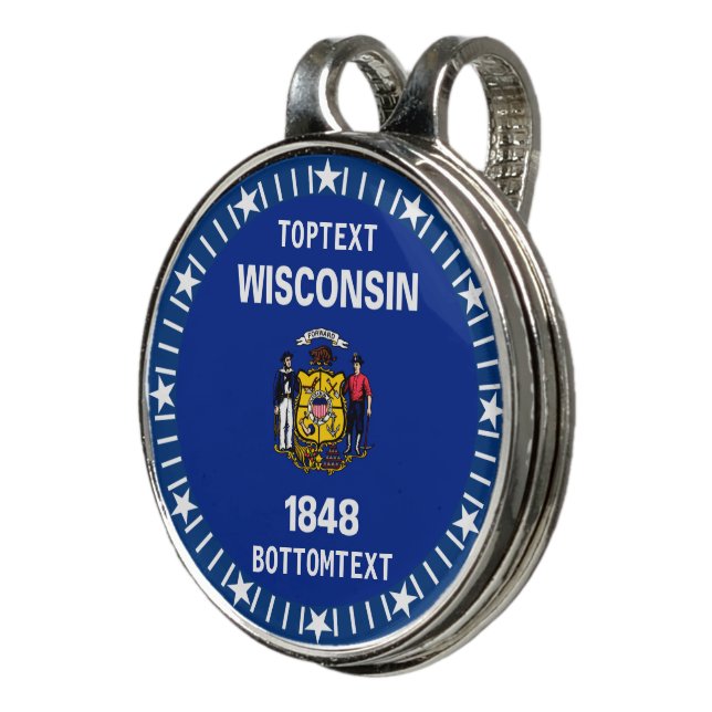 Personalized Wisconsin State Flag on a Golf Hat Clip (3/4)