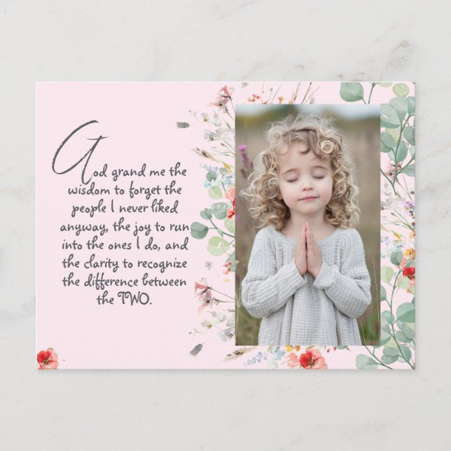 Personalized Wisdom Prayer with Photo, Name. .   Postcard (Front)