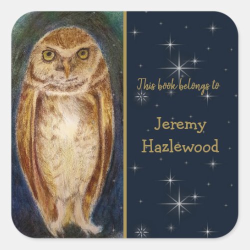 Personalized Wise Owl Elegant Bookplate Sticker