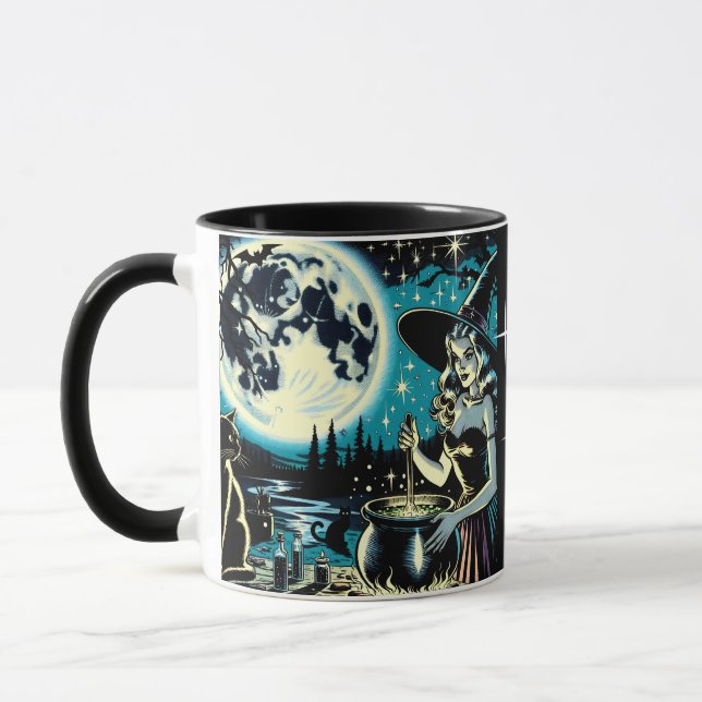 Personalized Witch and Black Cat Halloween Mug (Left)