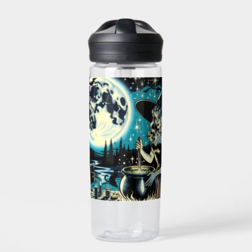 Personalized Witch and Black Cat Halloween Water Bottle