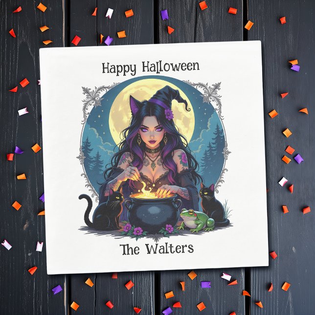 Personalized Witch and Cauldron Halloween Napkins (Creator Uploaded)