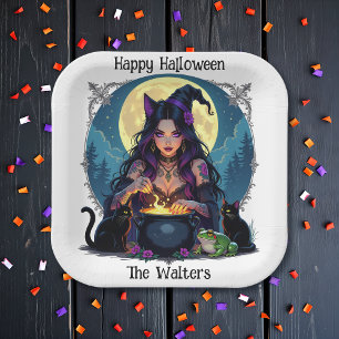 Personalized Witch and Cauldron Halloween Paper Plates