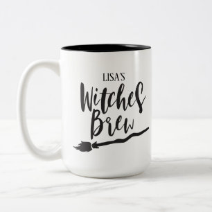 Personalized Witch Brew Black Script Typography Two-Tone Coffee Mug