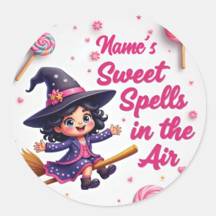 Personalized Witch & Candy Sky Halloween Classic Round Sticker
