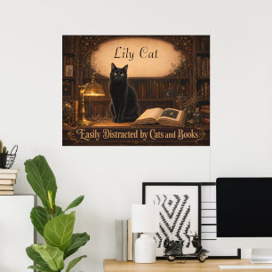 Personalized Witch Cat and Books Cozy Library Poster