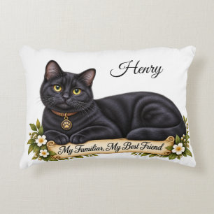 Personalized Witch Familiar Black Cat Accent Pillow