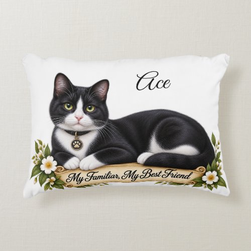 Personalized Witch Familiar Tuxedo Cat Accent Pillow