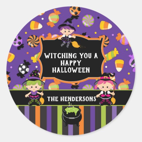 Personalized Witch Happy Halloween Classic Round Sticker