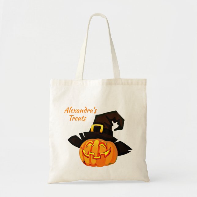 Personalized Witch Pumpkin Halloween Treat Bag (Front)