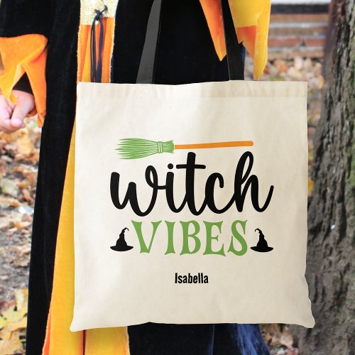 Personalized Witch Vibes Trick or Treat Tote Bag