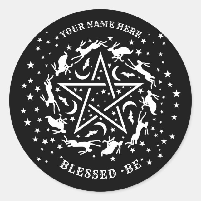 Personalized Witchcraft Hare Pentagram Gothic  Classic Round Sticker (Front)