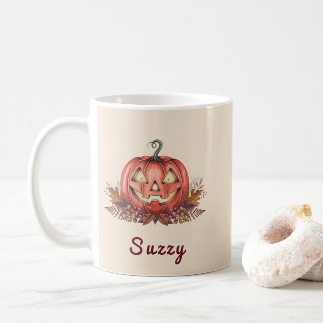 Personalized Witch's Brew Pumpkin Coffee Mug (With Donut)