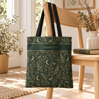 Personalized Witchy Botanical Pattern Tote Bag