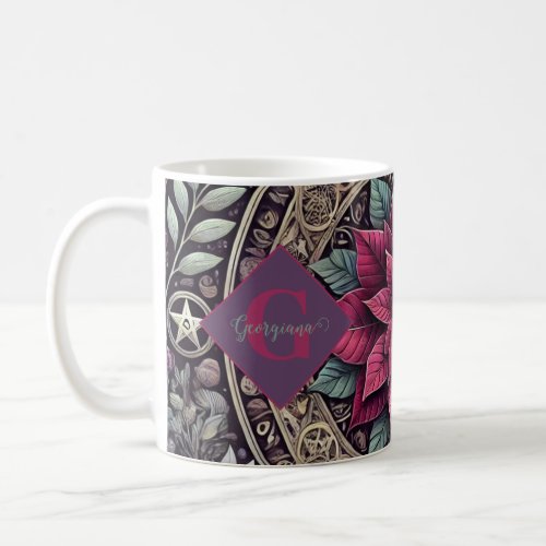 Personalized Witchy Poinsettia Pentagram Mandala Coffee Mug
