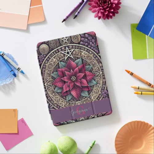 Personalized Witchy Poinsettia Pentagram Mandala iPad Pro Cover