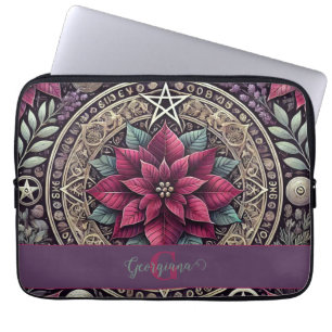Personalized Witchy Poinsettia Pentagram Mandala Laptop Sleeve