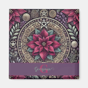 Personalized Witchy Poinsettia Pentagram Mandala Magnet
