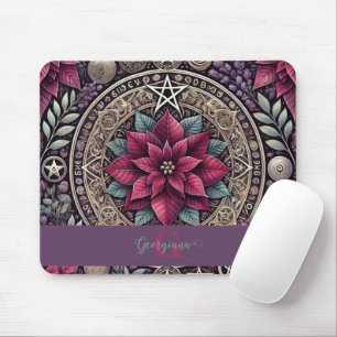 Personalized Witchy Poinsettia Pentagram Mandala Mouse Pad