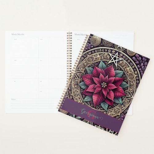 Personalized Witchy Poinsettia Pentagram Mandala Planner