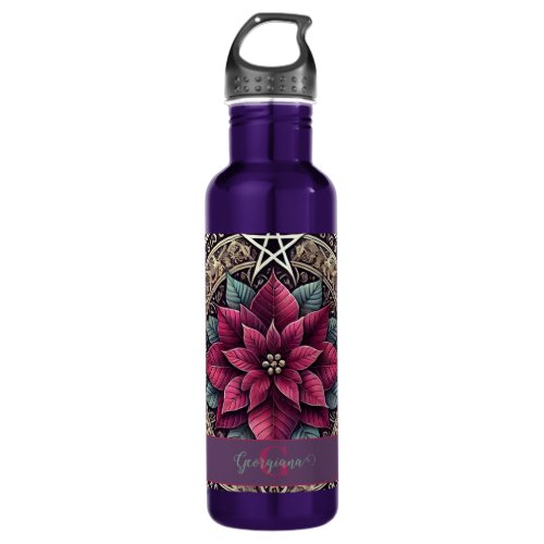 Personalized Witchy Poinsettia Pentagram Mandala Stainless Steel Water Bottle