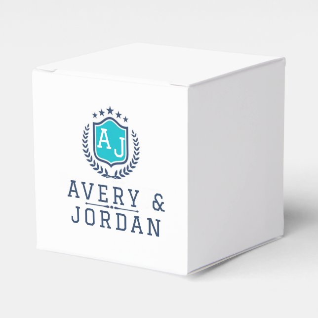 Personalized wite blue Monogram Wedding  Favor Boxes (Front Side)