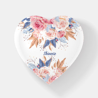 personalized with  blush and blue flower   paperweight