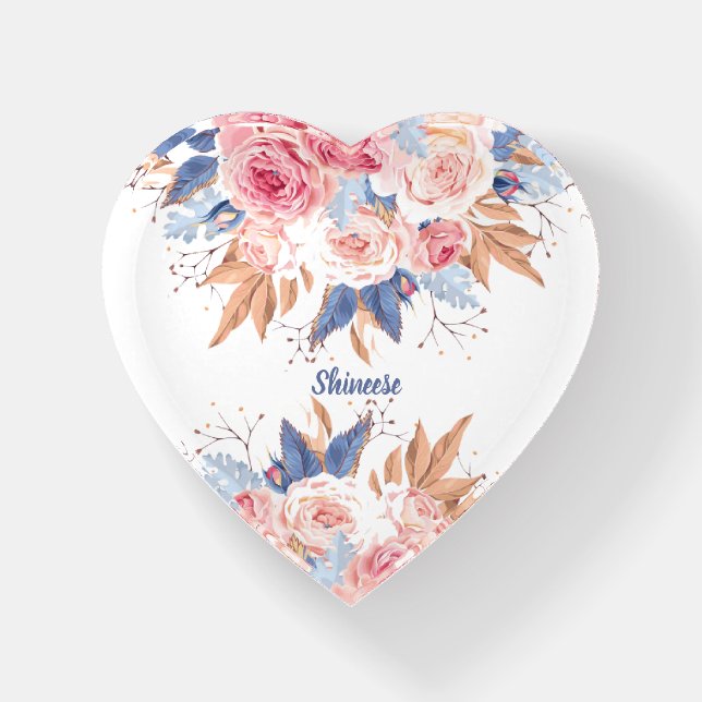 personalized with  blush and blue flower   paperweight (Front)