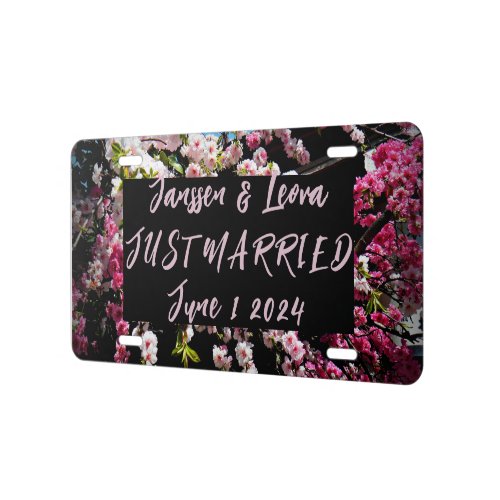 Personalized with Date and Names Cherry Blossom License Plate