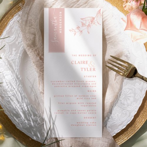 Personalized with Guest Name Blush Pink Wedding Menu