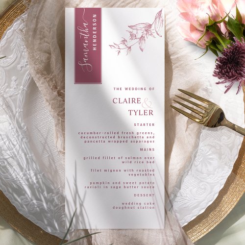 Personalized with Guest Name Burgundy Wedding Menu