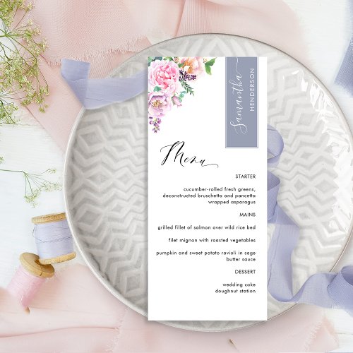 Personalized with Guest Name Chic Lavender Floral Menu