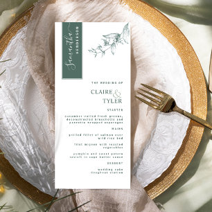 Personalized with Guest Name, Deep Green Wedding Menu