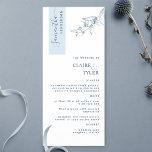 Personalized with Guest Name, Dusty Blue Wedding Menu<br><div class="desc">Why spend in-place cards and menu cards when you can have an elegant All-in-one elegant Menu personalized with each guest's name? Contemporary, simple, and elegant design with beautiful modern handwritten calligraphy. The stripe on the top left corner is in dusty blue tone with guest name in blue. NOTE: no guest...</div>