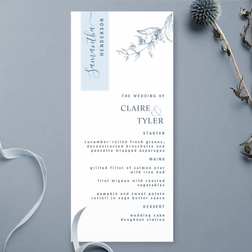Personalized with Guest Name Dusty Blue Wedding Menu