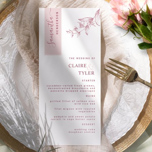 Personalized with Guest Name Dusty Pink Wedding Menu
