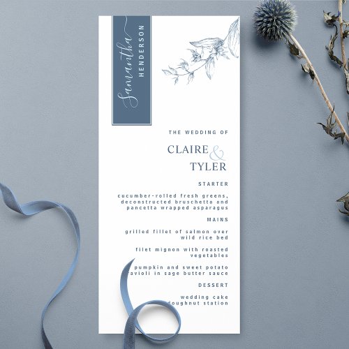 Personalized with Guest Name Elegant Blue Wedding Menu